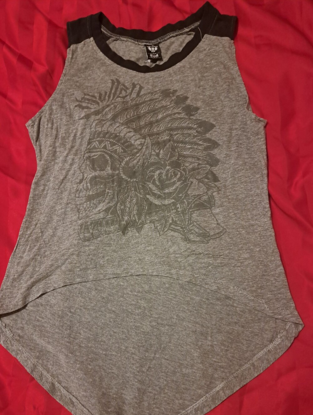 Sullen Angels Sleeveless Grey Graphic Tank Top with Contrast Neck